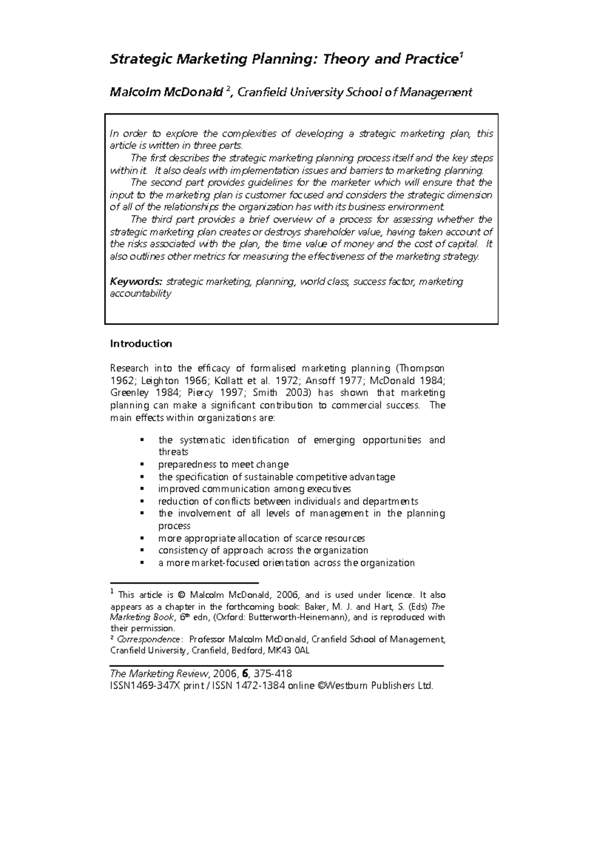 Strategic Marketing Planning (1358429647.0312) - Theory & Practice ...