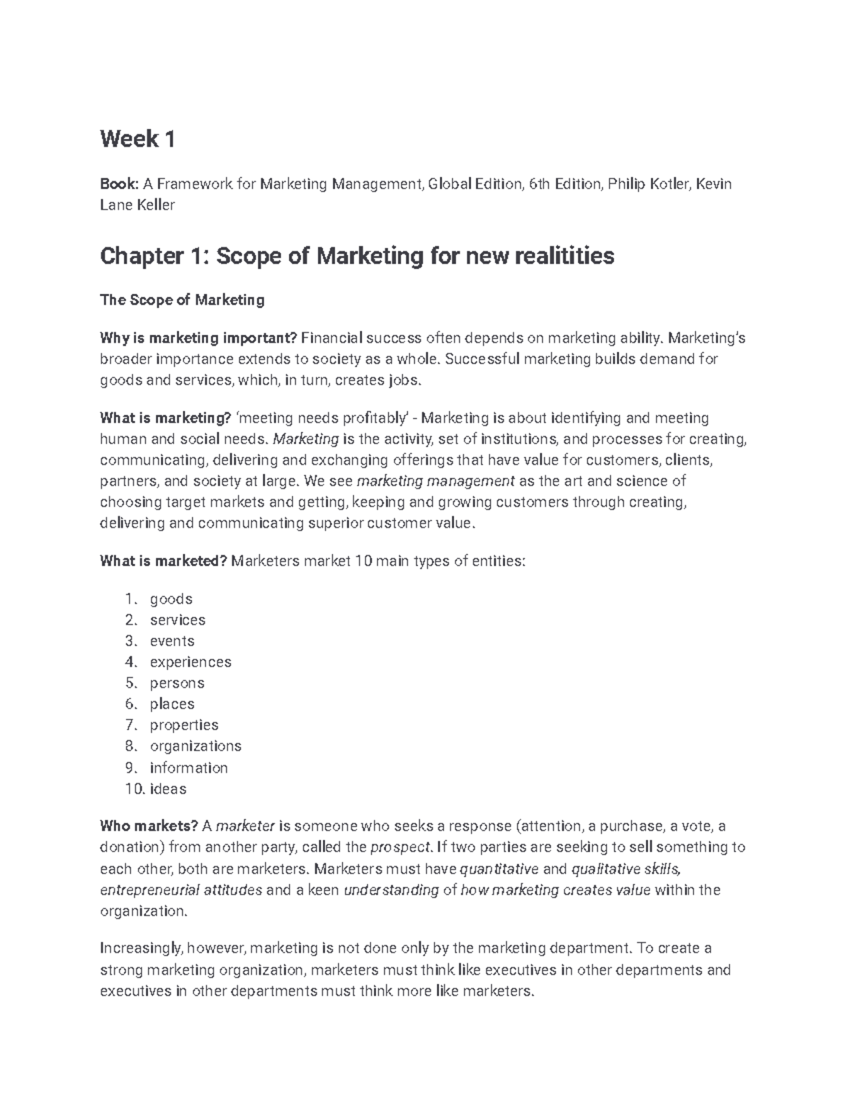 MKT 101: Comprehensive Marketing Notes for Week 1 and 2 - Studeersnel