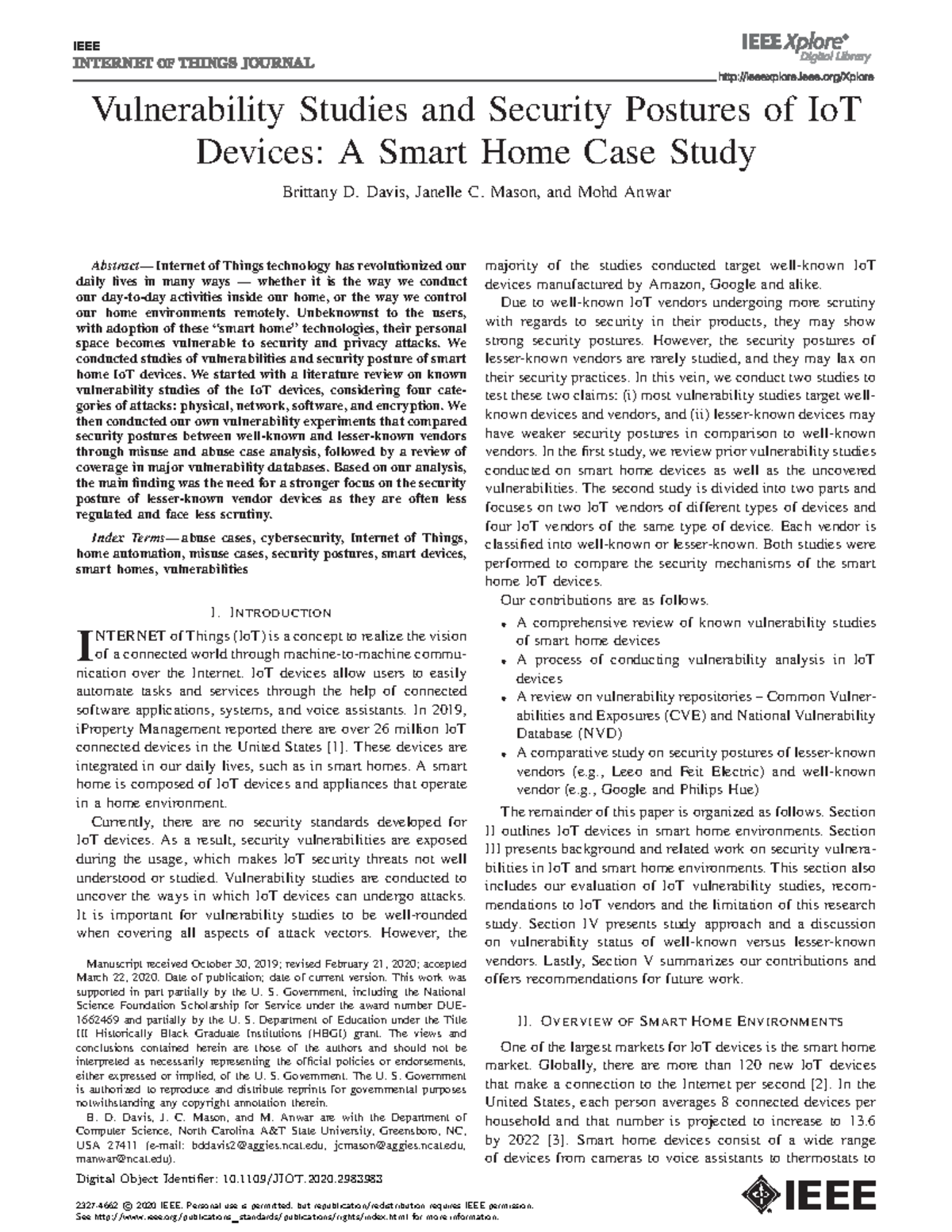 Vulnerability Analysis of Smart Home IoT Devices: A Case Study - Studocu