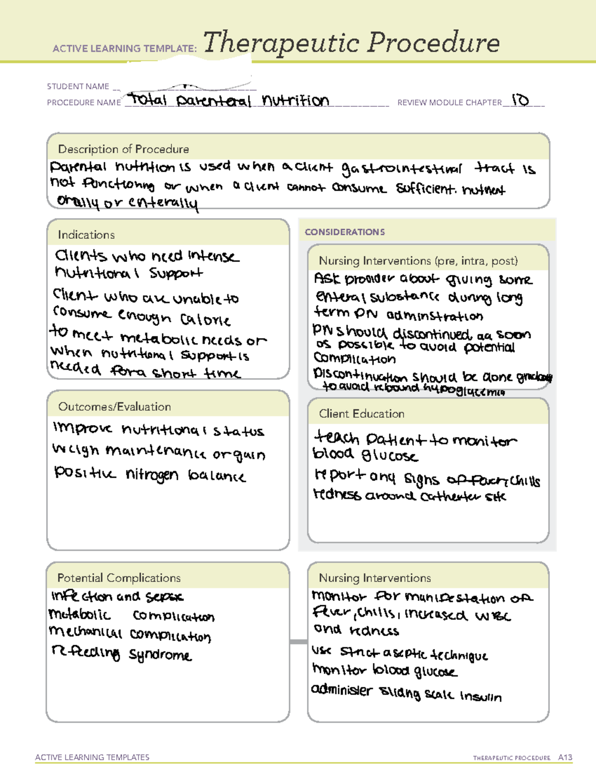 Therapeutic Procedure Active Learning Template for Total Parenteral ...