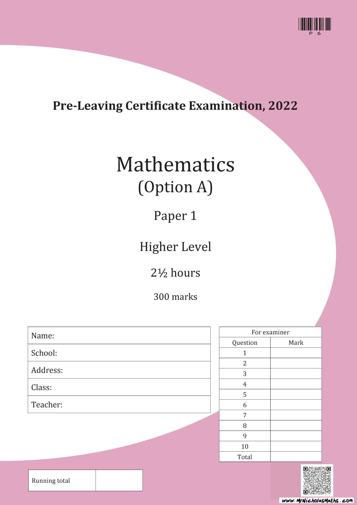 LC HL 2022 Mathematics Certificate Exam Paper 1 (Option A) - Studocu