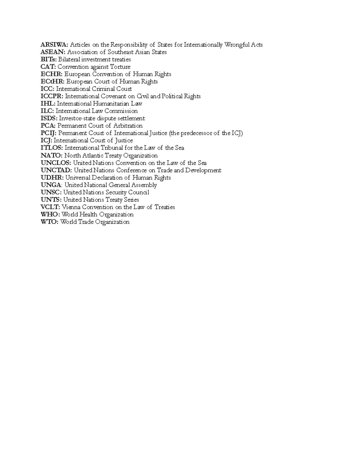 LAWS2250: Key Acronyms in International Law and Treaties - Studocu
