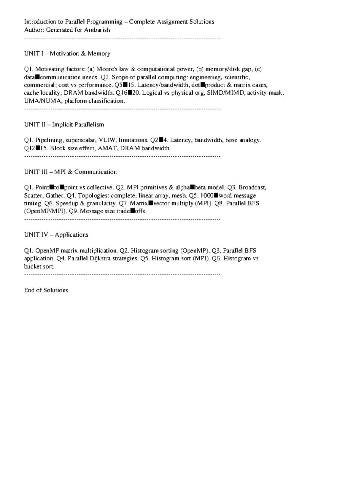 Parallel Programming (CS101) Complete Assignment Solutions - Studocu