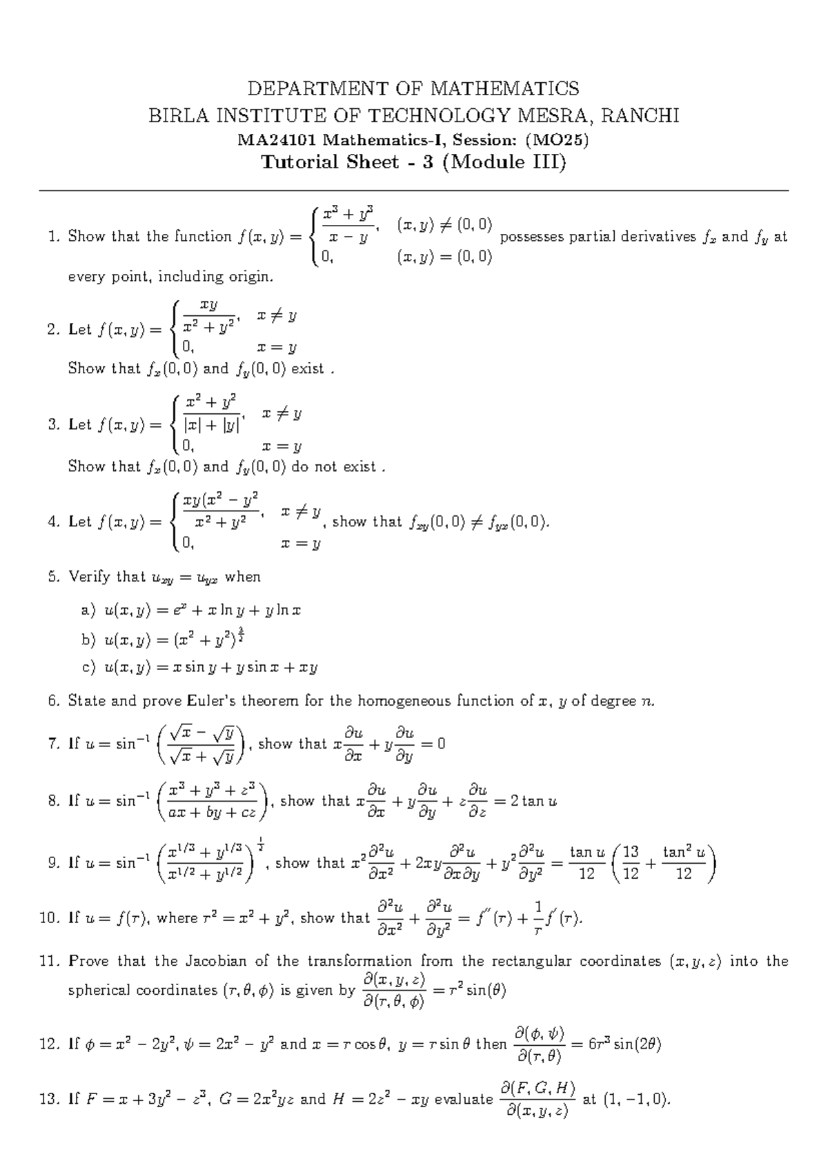 MA24101 Tutorial 3 - Key Questions for Exam Preparation - Studocu
