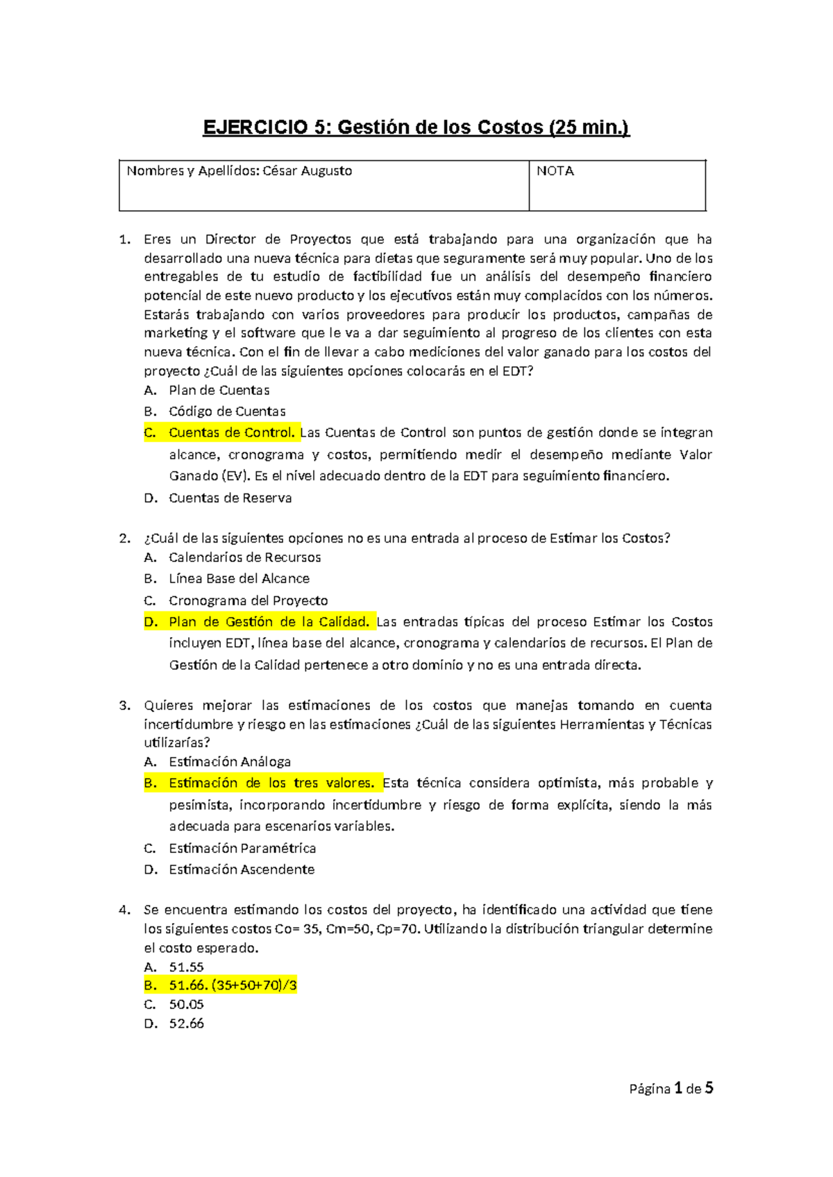 Ejercicio 05 - G: Gestión de Costos y Análisis Financiero - Studocu
