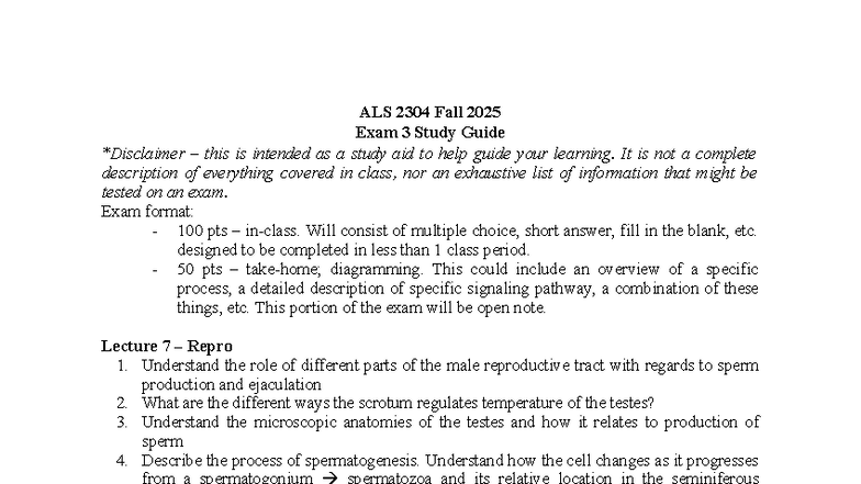 ALS 2304 Fall 2025 Exam 3 Comprehensive Study Guide - Studocu