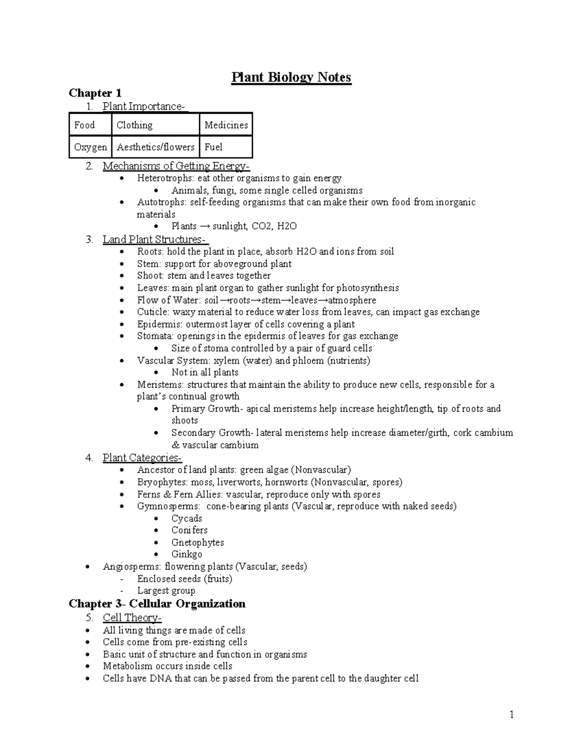 Plant Biology: Cellular Organization & Growth Mechanisms (Lecture Notes ...
