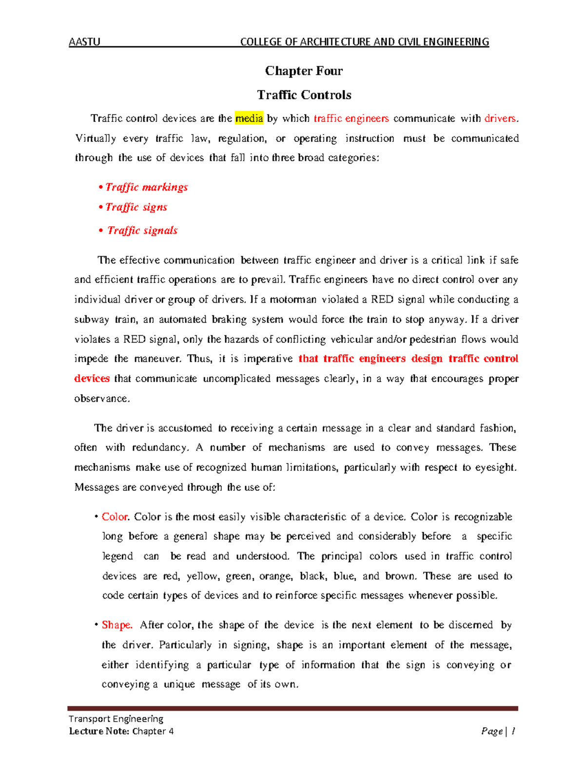 Chapter 4 (TE) - Traffic Control Devices: Lecture Notes 5 - Studocu