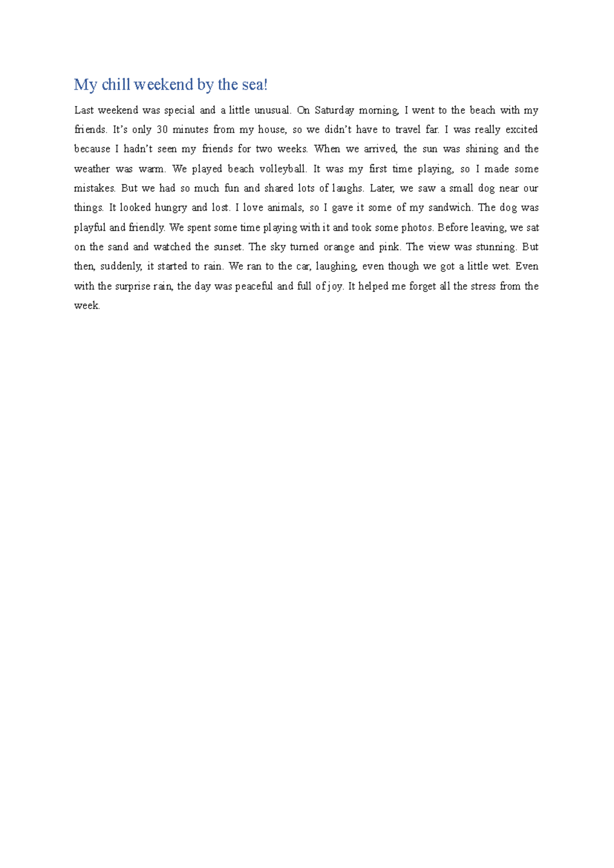 Writing 3e: A Memorable Beach Weekend Adventure - Studocu