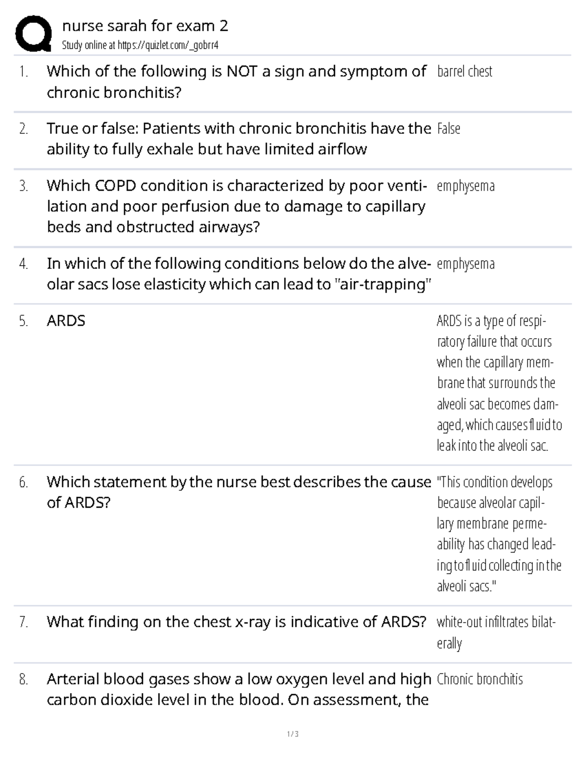 COPD Exam 2 Study Guide for RN/LVN: Practice Questions - Studocu