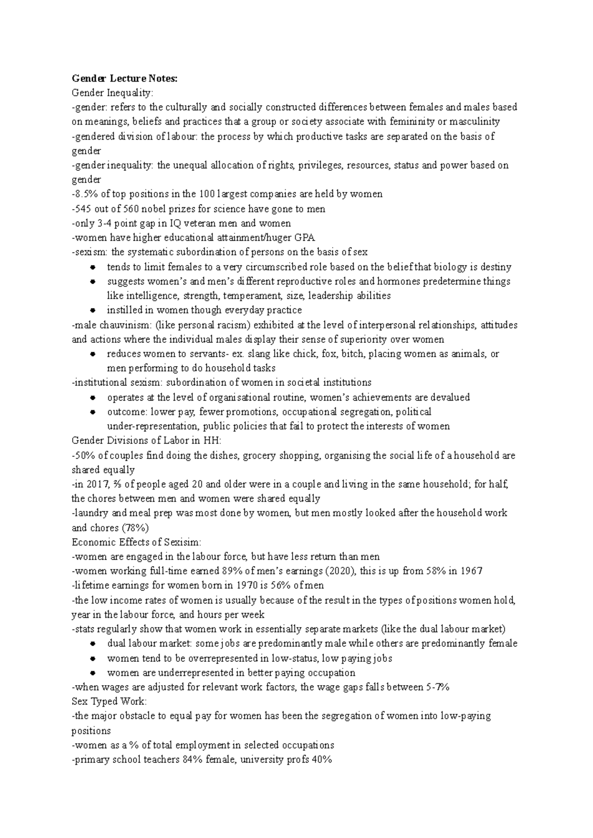 Social Problems Final Exam Notes - Gender Lecture Notes: Gender ...
