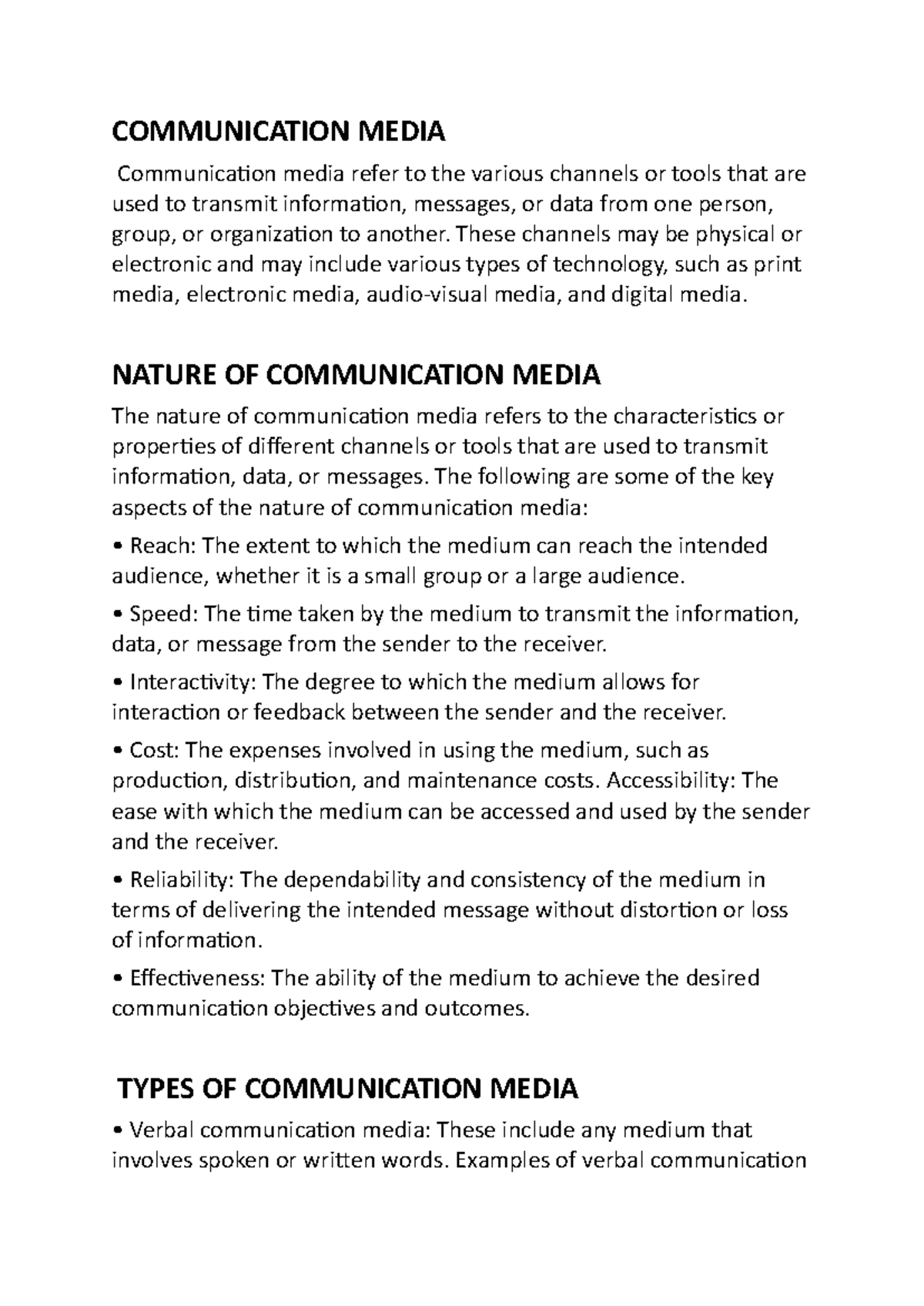 UNIT 2 - media communication key points - COMMUNICATION MEDIA ...