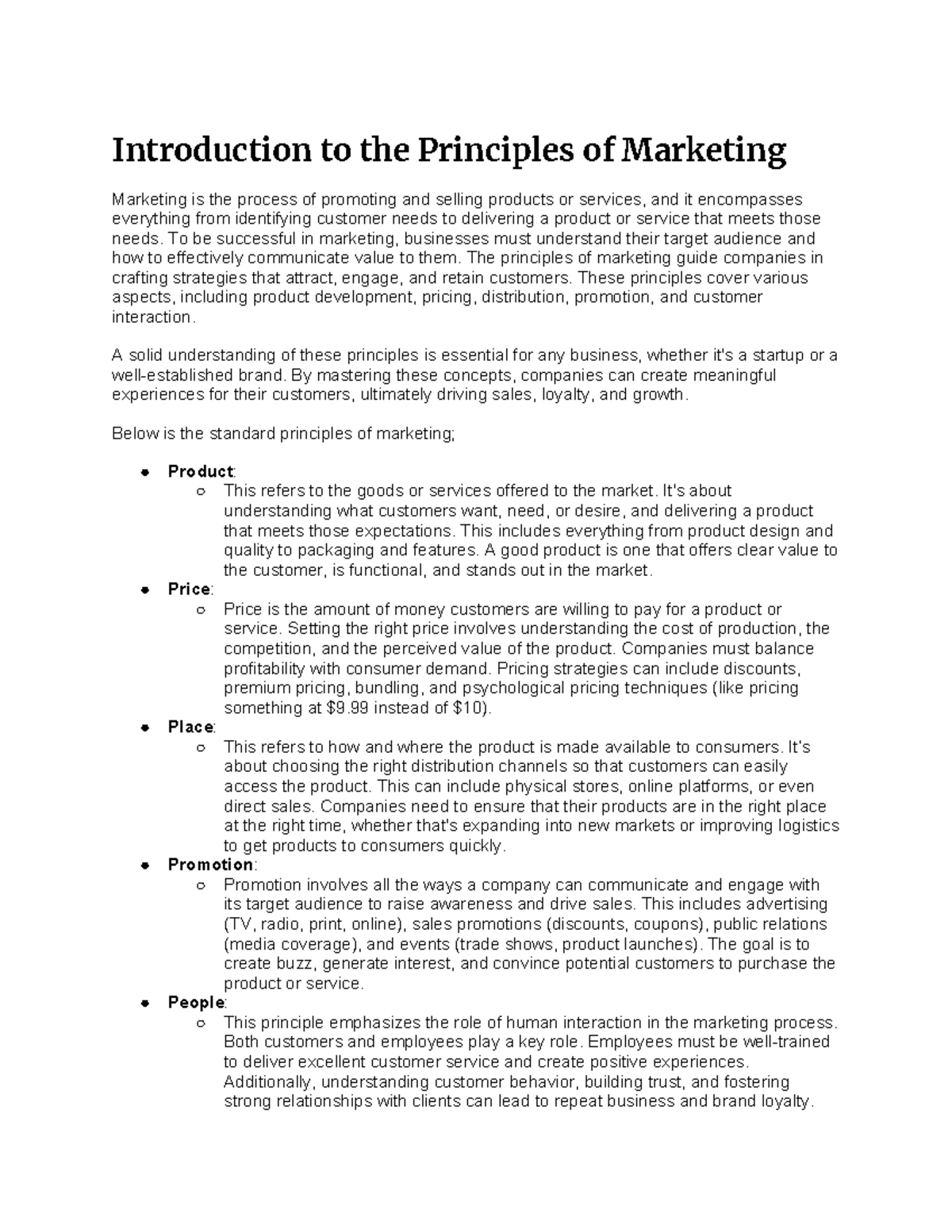 Introduction in pom - principles of marketing and how it serves as ...
