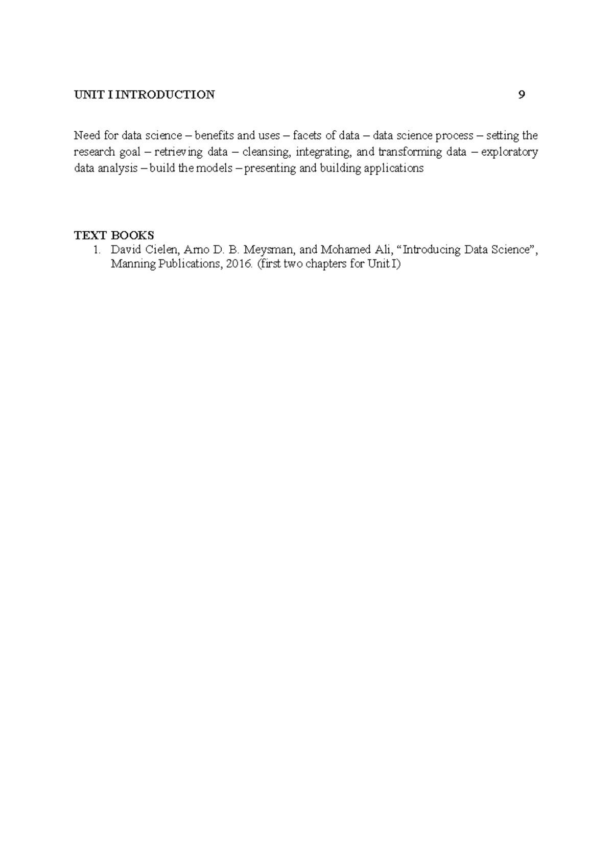 AD8302 - Data Science Unit 1 Overview & Key Concepts Notes - Studocu