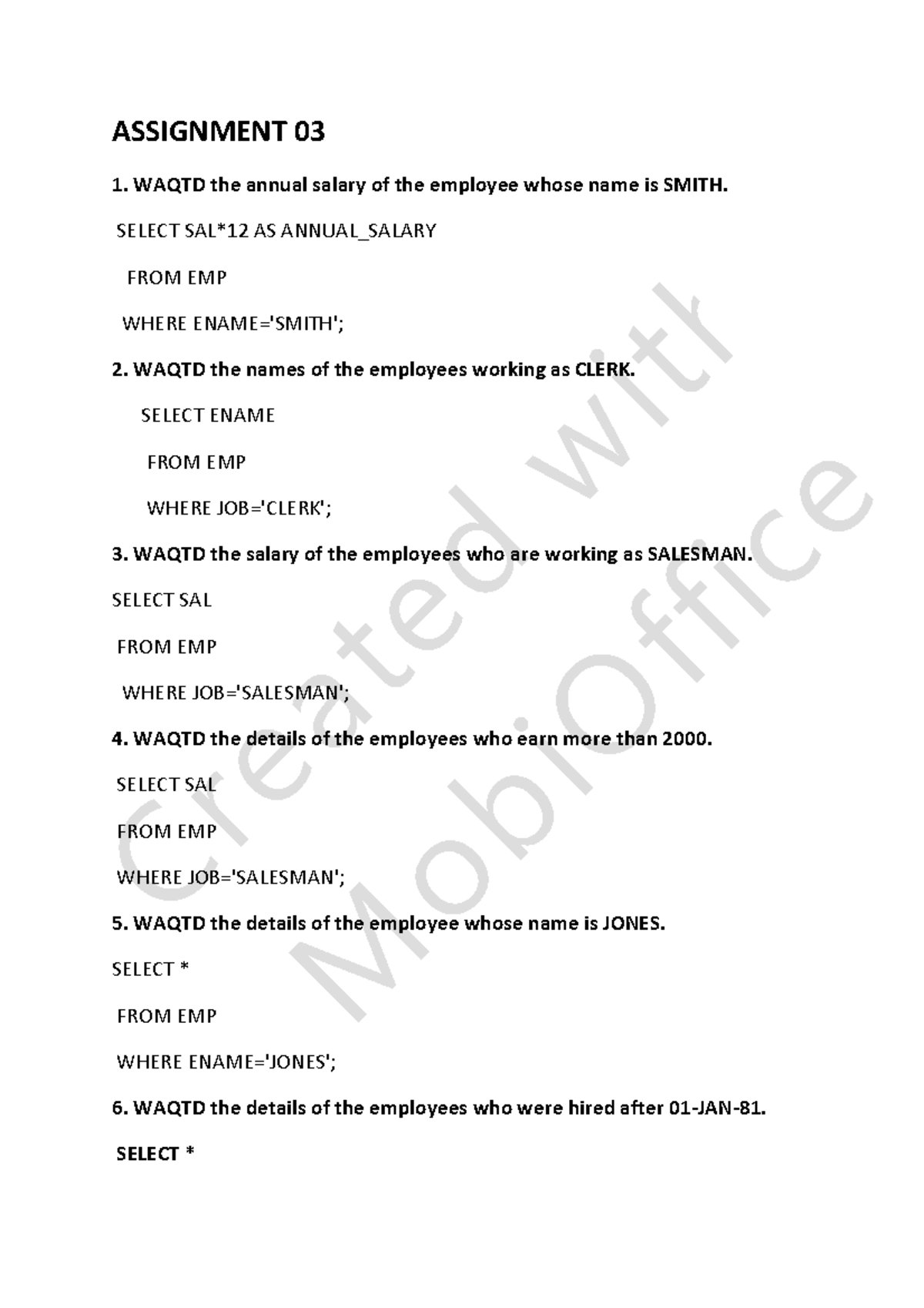 Assignment Logic for SQL Queries - ASSIGNMENT 03 - Studocu