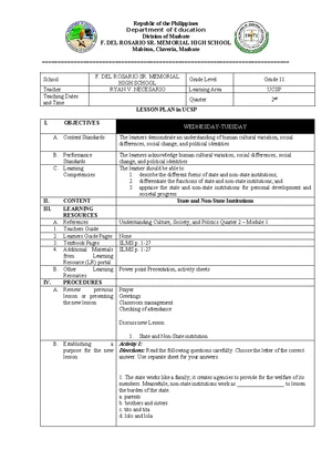 Grade 11 UCSP Lesson Plan: Analyzing Cultural and Social Symbols - Studocu