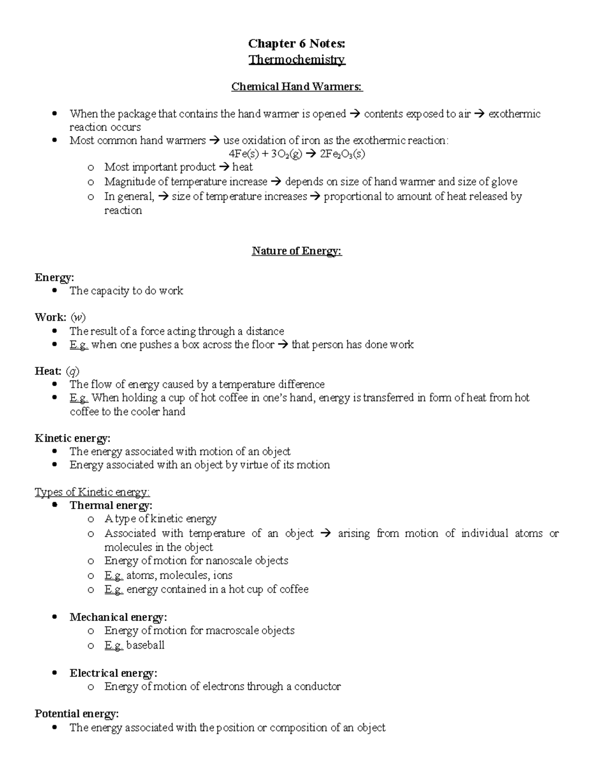 Thermochemistry Lecture Notes for Chemistry 101: Chapter 6 Insights ...