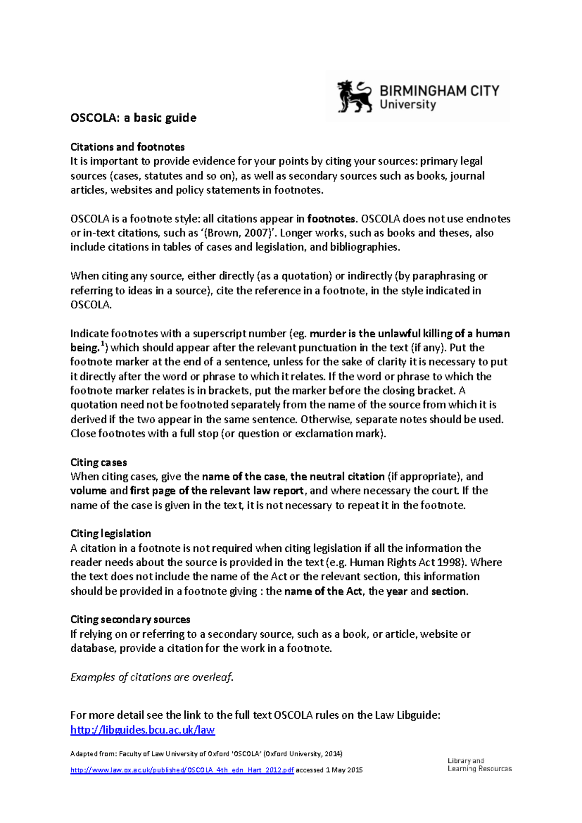 OSCOLA: A Basic Guide to Citations and Footnotes for Law Students - Studocu