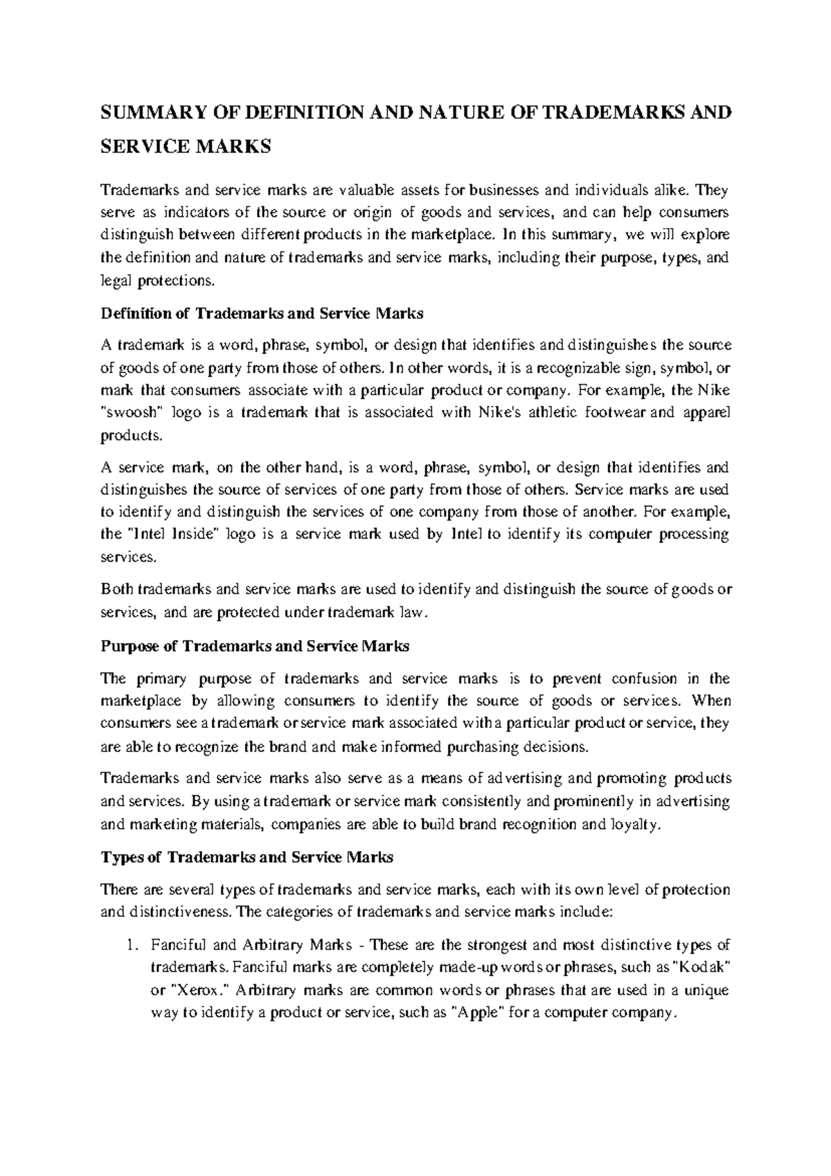 Summary of Trademarks and Service Marks: Definition, Purpose & Legal ...