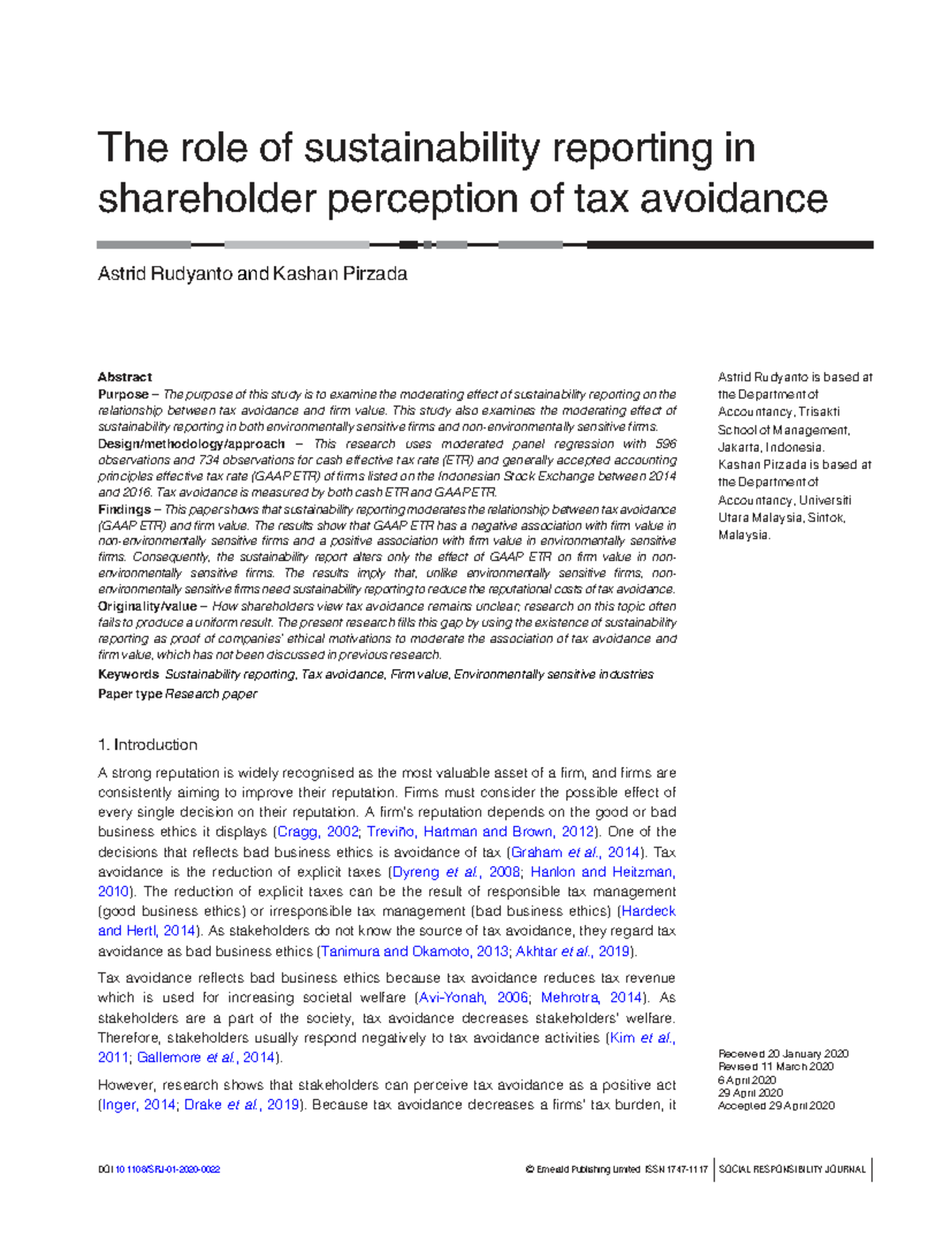 The Impact of Sustainability Reporting on Tax Avoidance Perception in ...