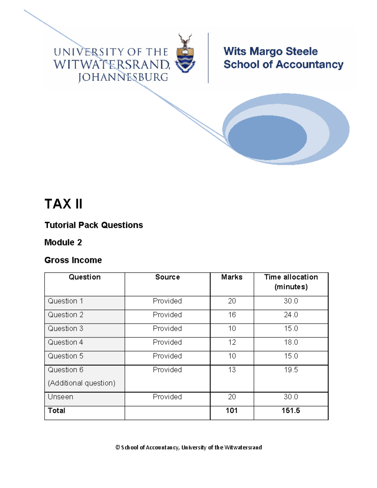 Tax II - 2025 - Gross Income Tutorial Pack and Questions - Studocu