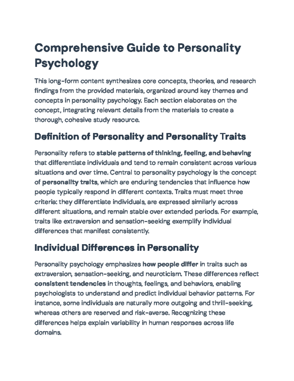 Comprehensive Study Guide to Personality Psychology for PSY 101 - Studocu