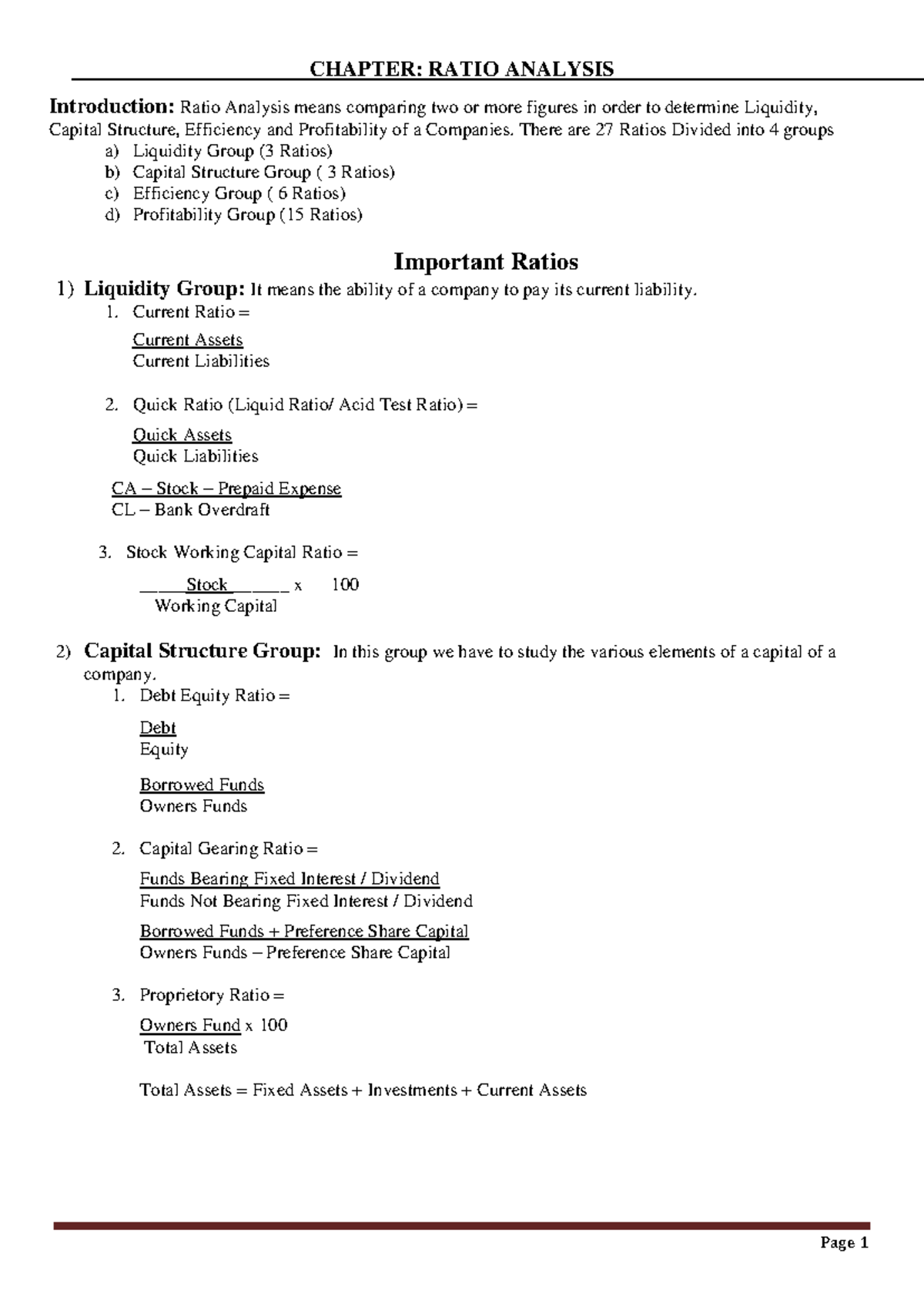 Corporate Finance MCOM-I: Comprehensive Ratio Analysis Guide - Studocu
