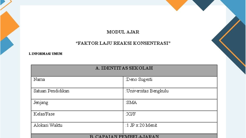 Modul Ajar Laju Reaksi: Pengaruh Konsentrasi terhadap Reaksi Kimia - Document Preview