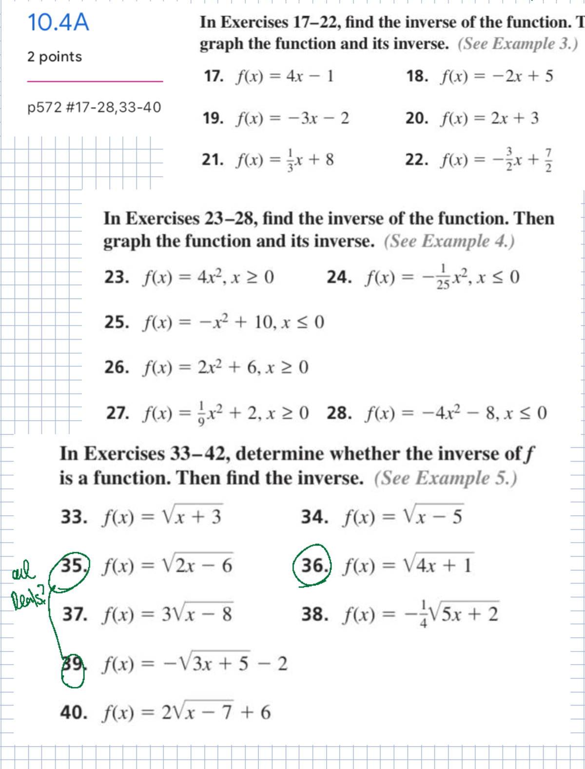 10 - text - 10 A In Exercises find the inverse of the function. T graph ...