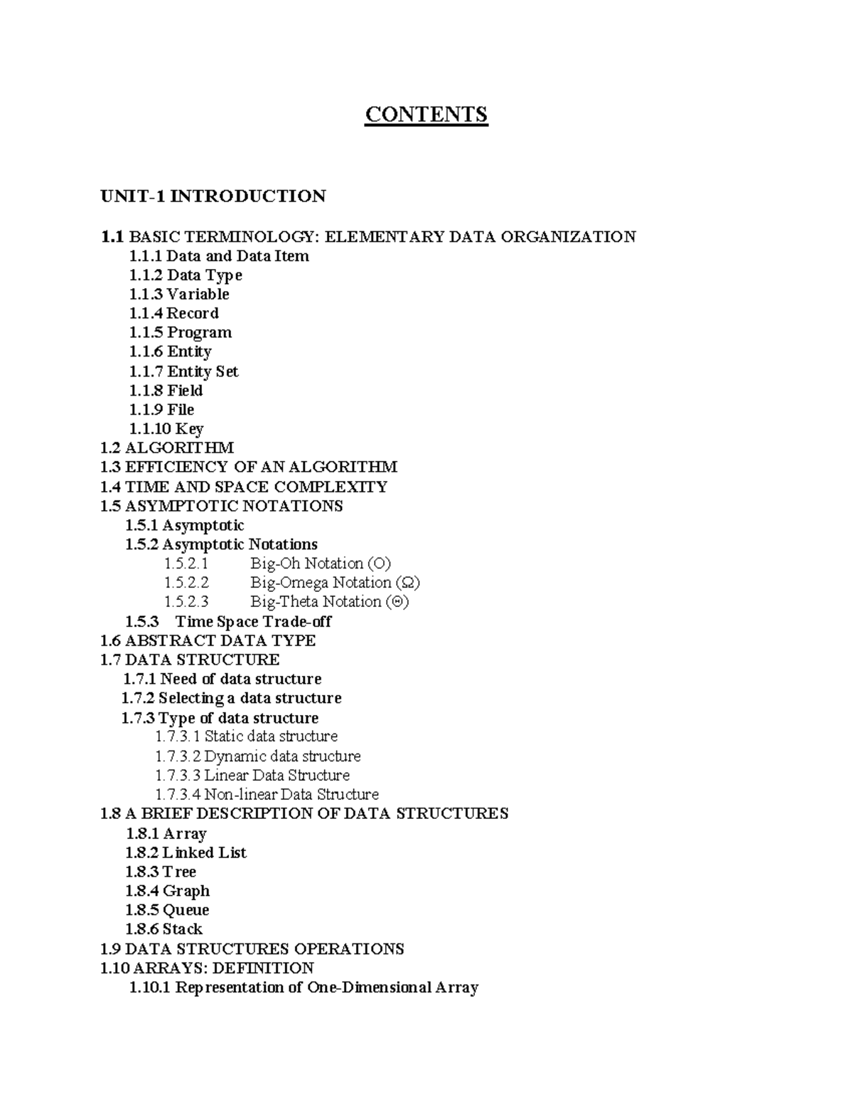 Data structure complete notes - CONTENTS UNIT-1 INTRODUCTION 1 BASIC ...