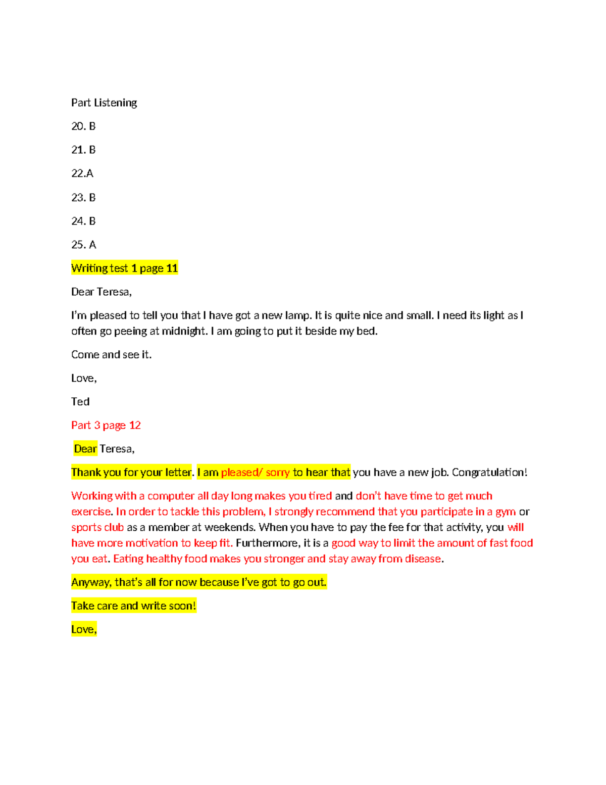 Writing Sample Practice Test 1-4: Letters and Health Tips - Studocu