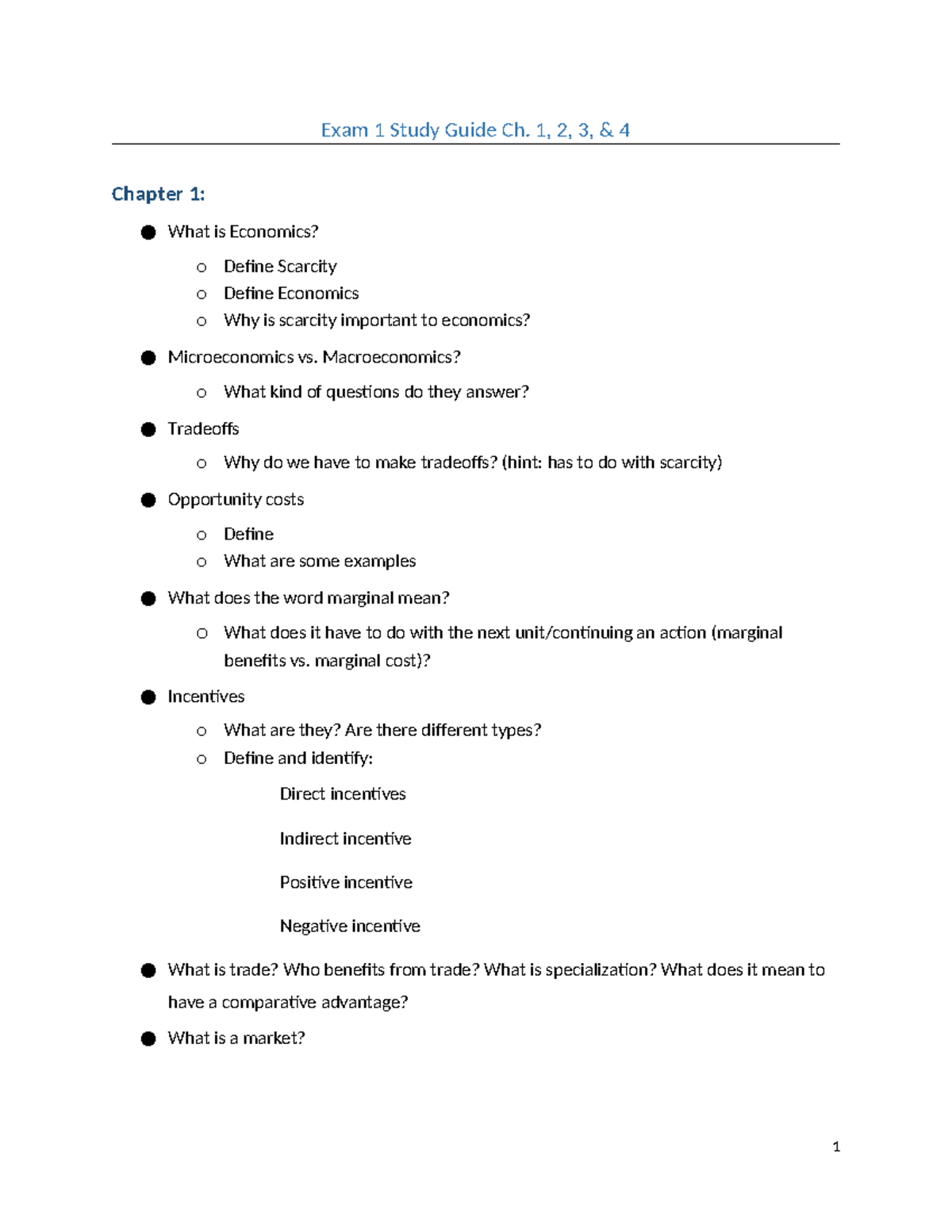 Eco 201 Exam 1 Study Guide: Chapters 1-4 Overview - Studocu