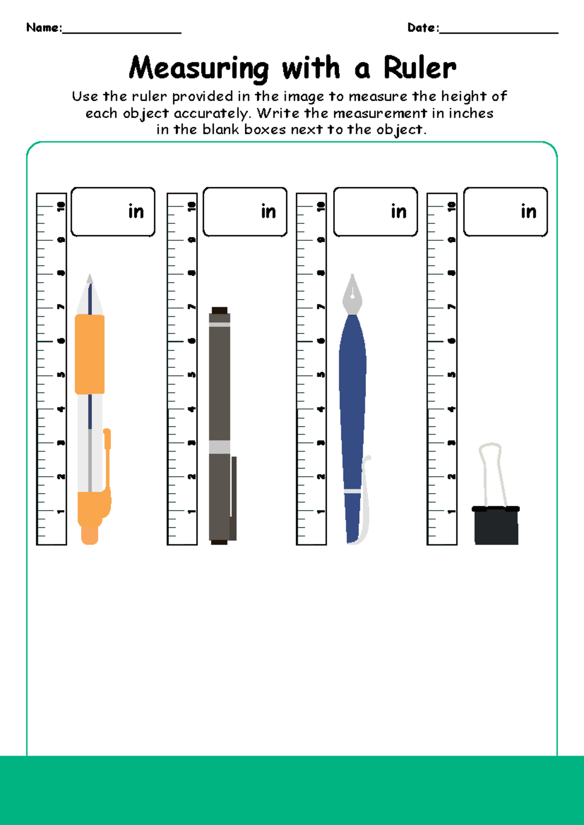 Ruler Measurement Practice - 2nd Grade Worksheet - Name: Date ...