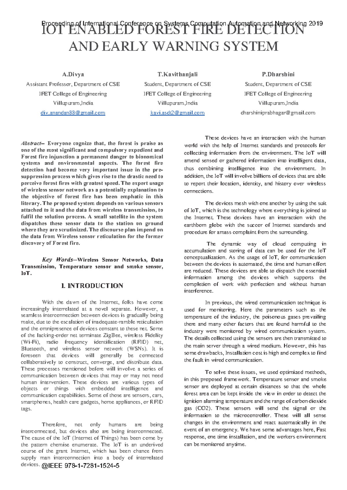 Divya 2019 - hay vl - IOT ENABLED FOREST FIRE DETECTION AND EARLY ...