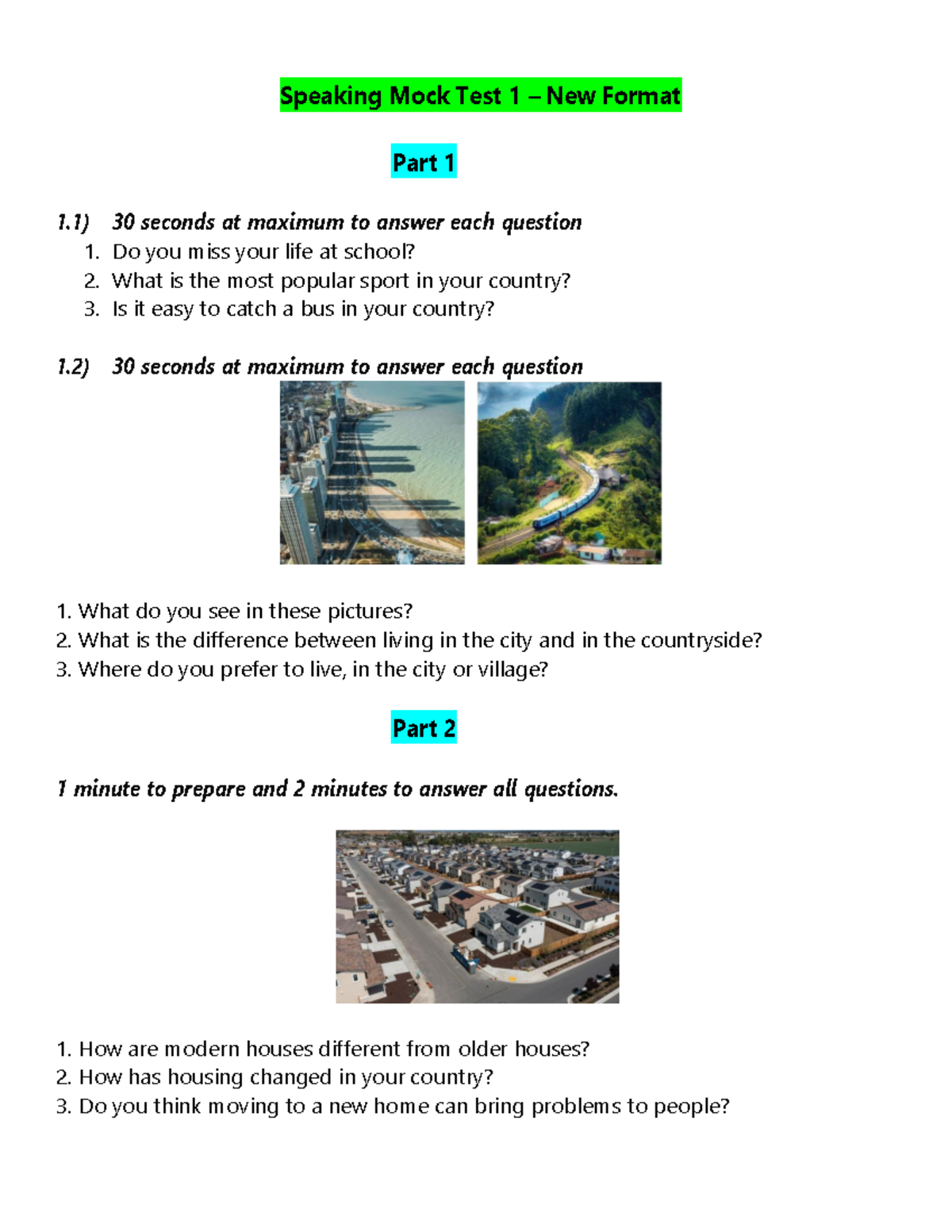 5 Speaking Mock tests for Multi New format - Speaking Mock Test 1 – New ...