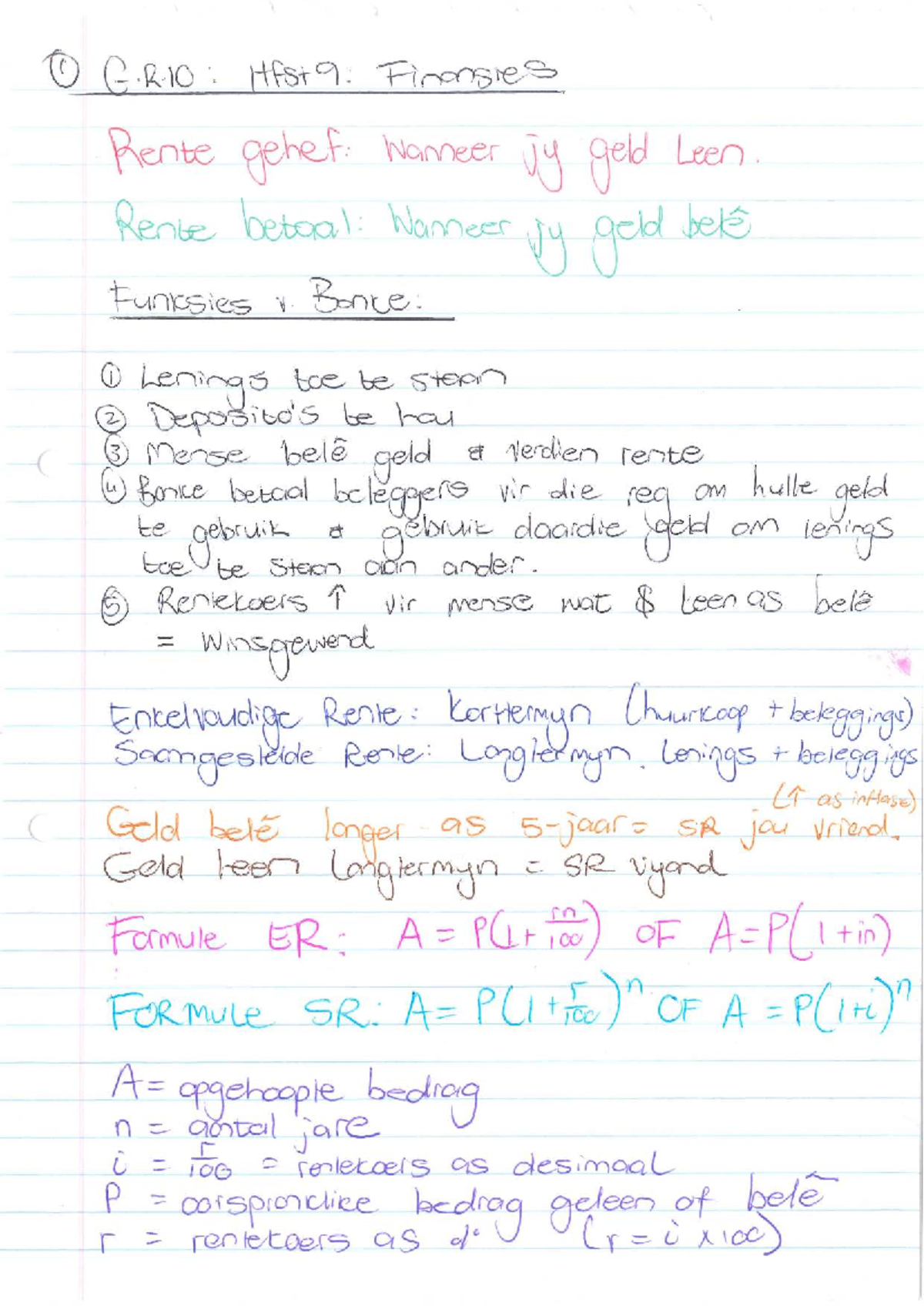 GR10: Hfst 9 - Finansies: Rente, Lenings en Beleggings Oplossings - Studocu