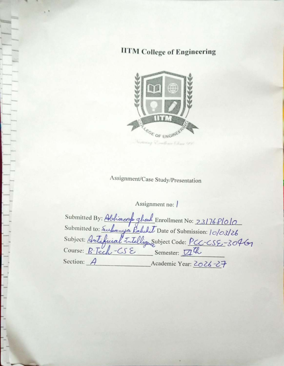 PCC-CSS-306 Case Study Assignment - IITM College of Engineering - Studocu