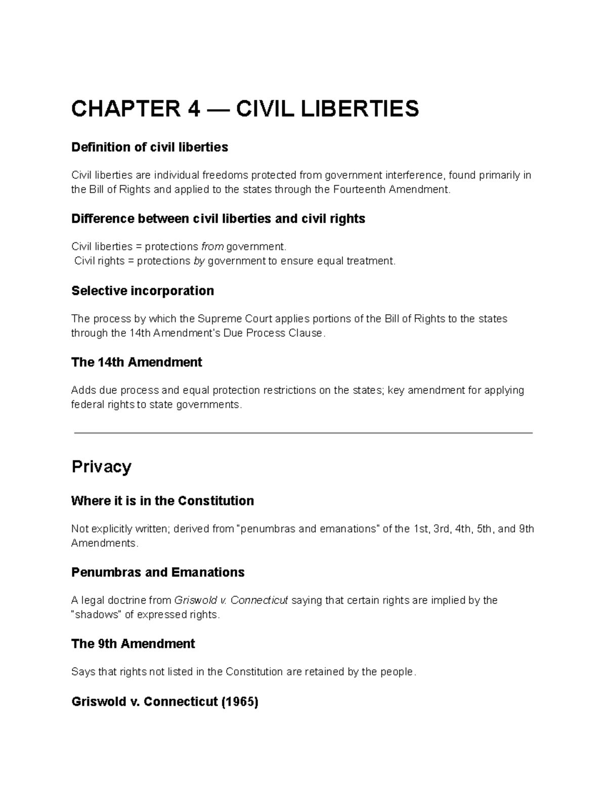 Chapter 4 & 5 - Civil Liberties and Civil Rights Overview - Studocu