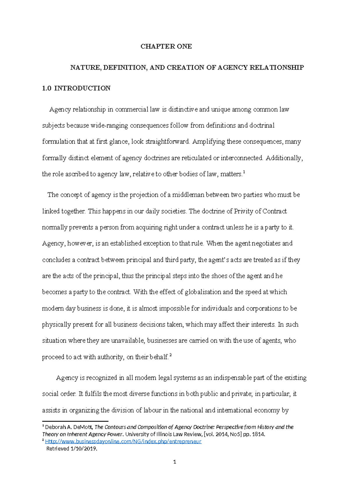 Chapter ONE Corrected - Creation of agency is essential to commercial ...