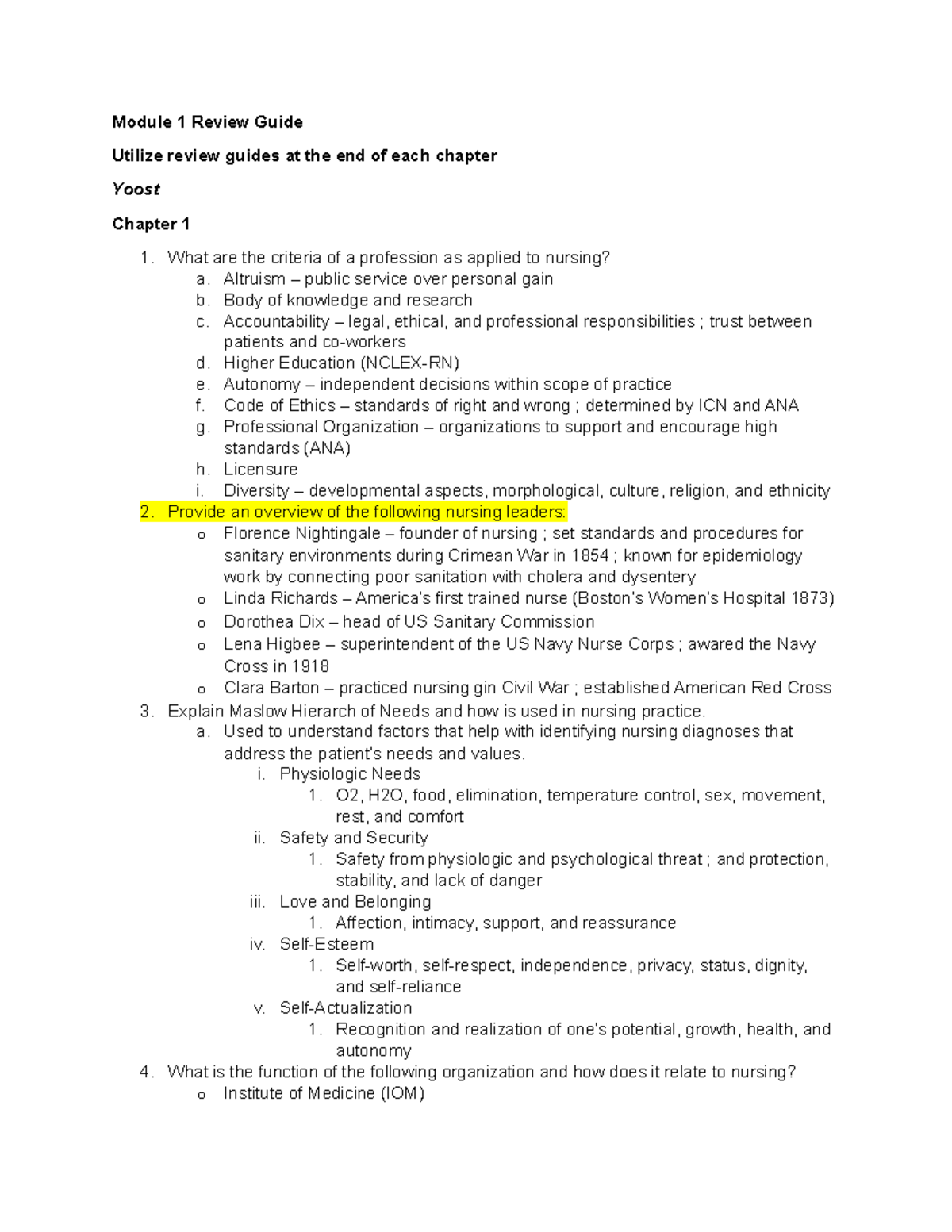 NUR 101 Module 1 Review Guide: Key Concepts and Nursing Foundations ...
