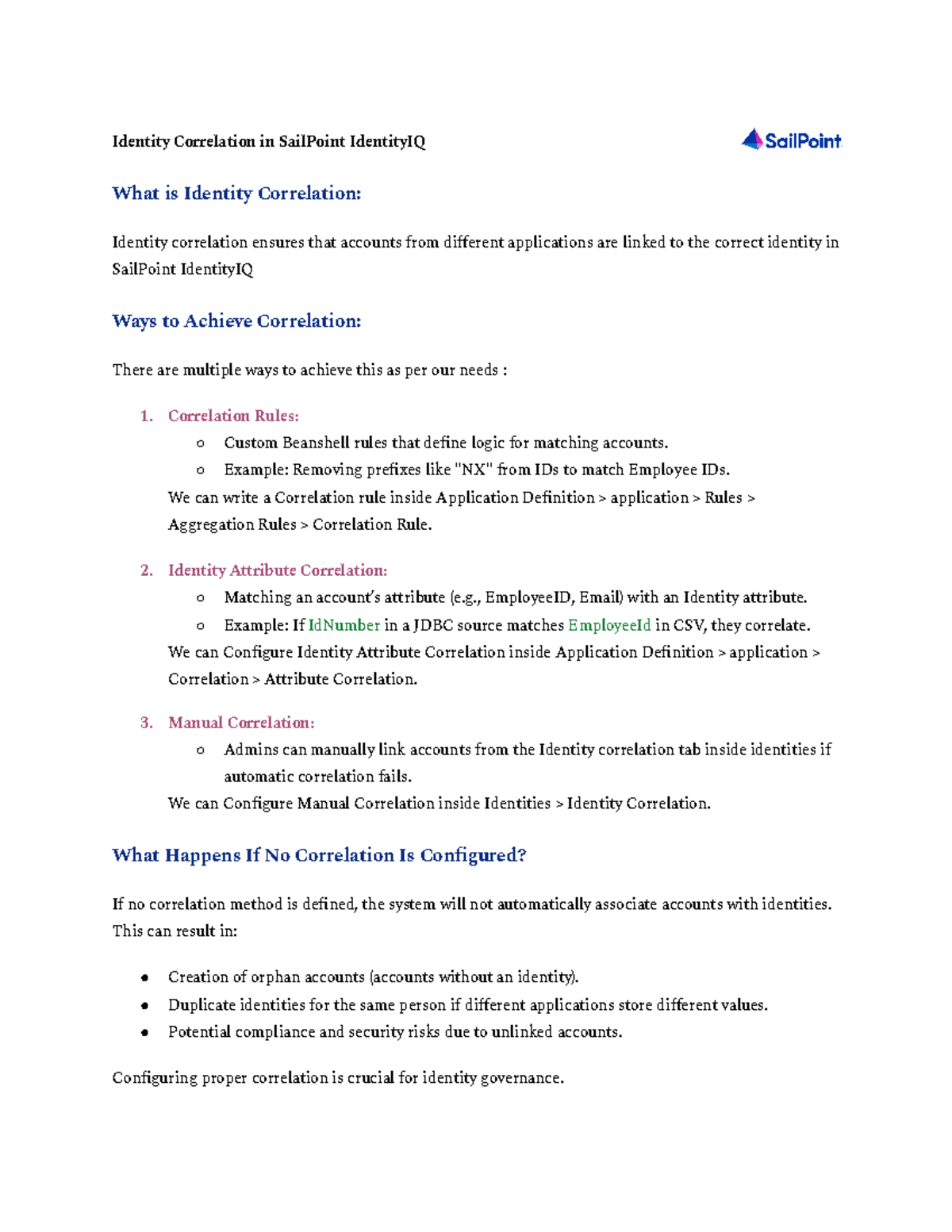 SailPoint IdentityIQ: Understanding Identity Correlation Methods - Studocu