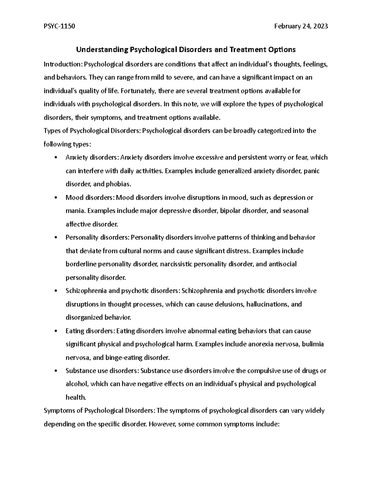 Psychological Disorders and Treatment - They can range from mild to ...