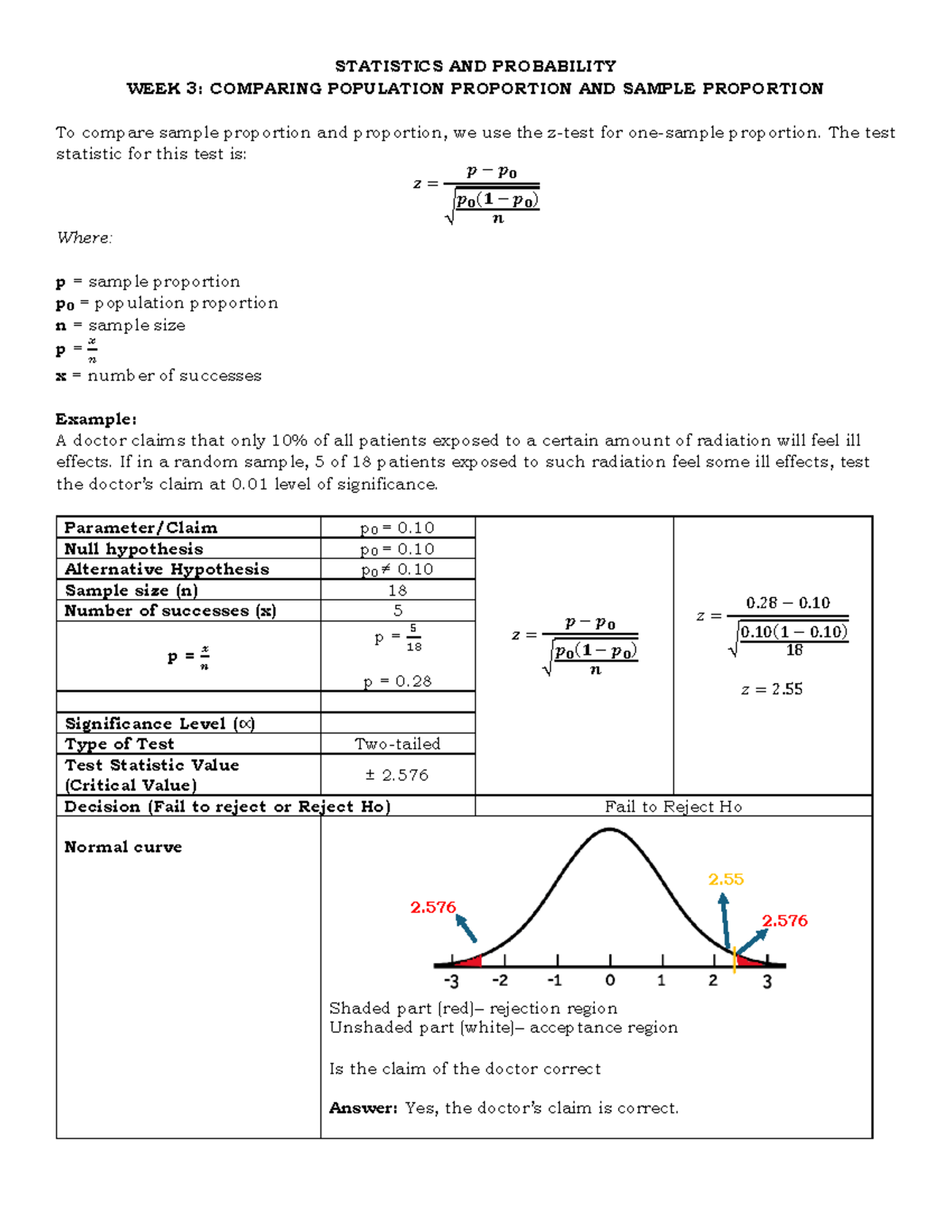Q4 W3 Population- Proportion - STATISTICS AND PROBABILITY WEEK 3 ...