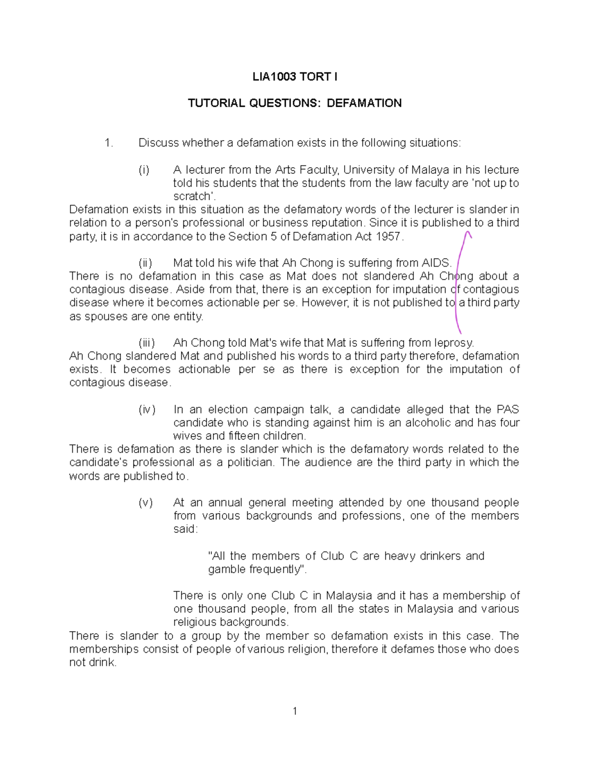 LIA1003 TORT I TUTORIAL: Analysis of Defamation Cases - Studocu