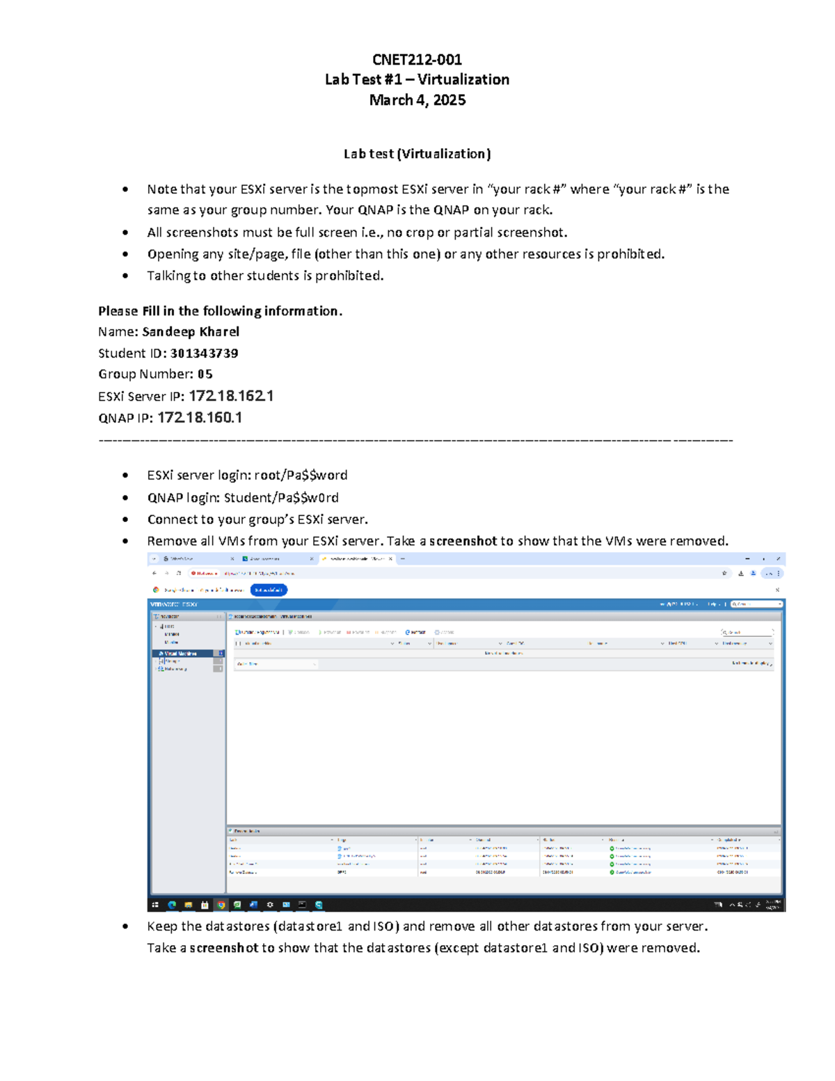 CNET212 1 LAB TEST Feb 14 2025 Final - Lab Test #1 – Virtualization ...