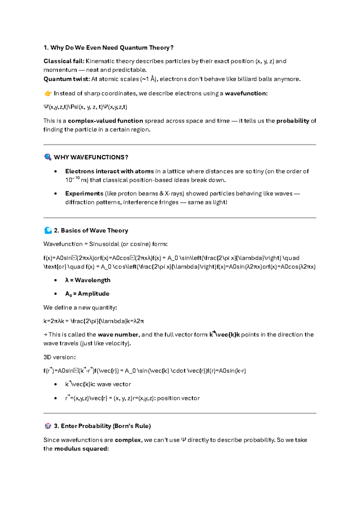 Quantum Theory Lecture Notes: Understanding Wavefunctions and Energy ...