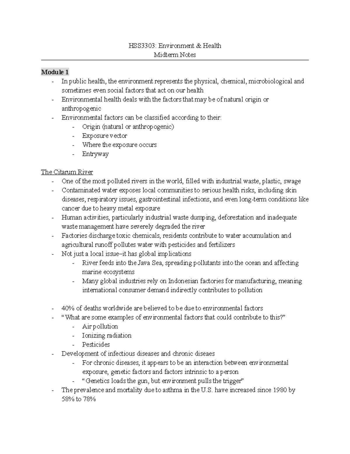 HSS3303: Environmental Health Midterm Notes - Modules 1 & 2 - Studocu
