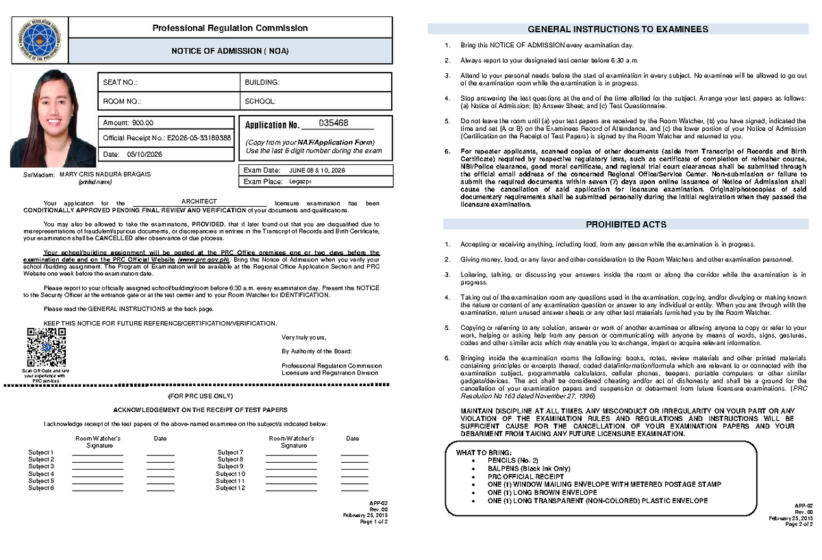NOA for Licensure Exam - ALE June 2026 General Instructions - Studocu