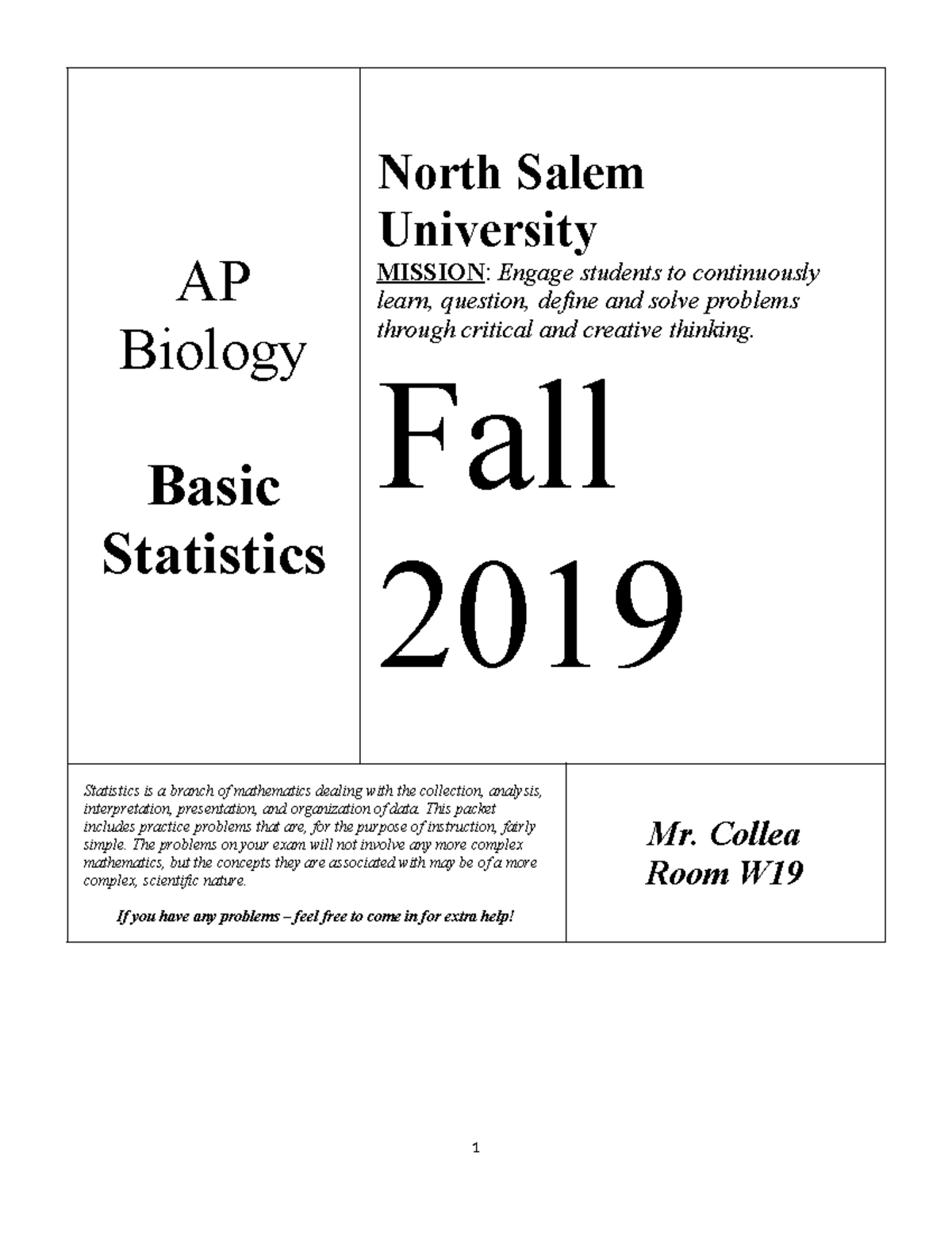 AP Biology AP Statistics Practice Materials - Fall 2019 - Studocu