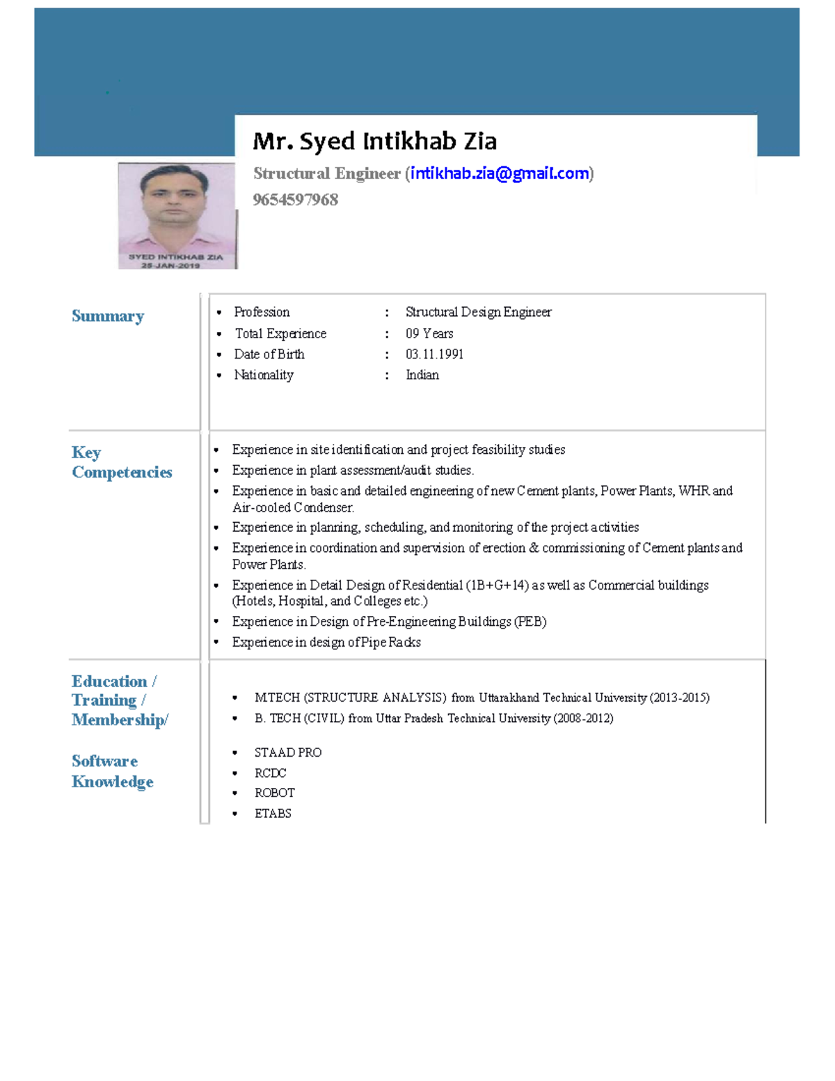 Syed Zia - Structural Engineer Profile & Key Competencies Summary - Studocu